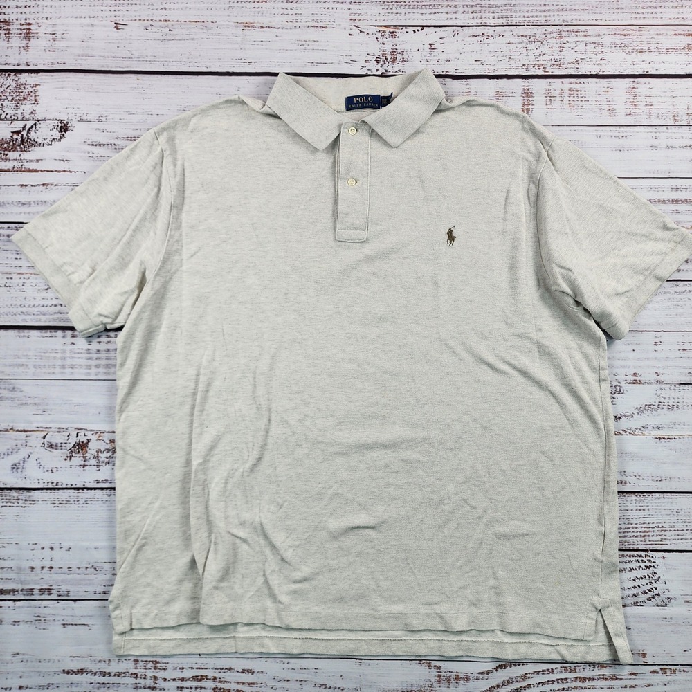 Polo Ralph Lauren Pique Polo‎ Shirt Heather Oatmeal Light Gray Mens 2XB